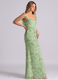 Azazie Callie Bridesmaid Dresses Green Fern Floral Mermaid Side Slit Chiffon Convertible Dress image6