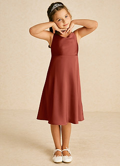 Azazie Zuzu Flower Girl Dresses Terracotta A-Line Spaghetti Strap Stretch Satin Dress image1