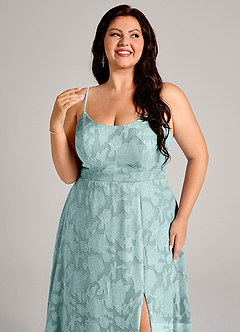 Azazie Moira Bridesmaid Dresses Mist A-Line Side Slit Floral Burnout Dress image12