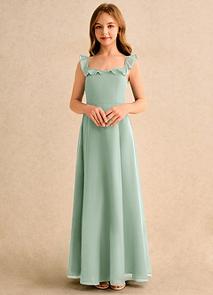 Azazie Chip Girls Formal Abiti da Ragazza di Fiori Abito A-Line in Chiffon Senza Maniche Agave image4