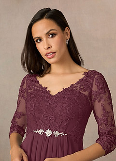 Azazie Hayek Mother of the Bride Dresses Cabernet A-Line V-Neck Lace Chiffon Dress image3