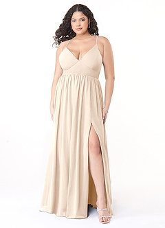 Azazie Aaida Robes de demoiselle d'honneur Robe Trapèze en Mousseline de soie Corset Albâtre Blanc image7