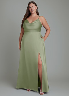 Azazie Sarella Brautjungfernkleider A-Linie Plissee Stretch-Satin Kleid Pistazie image5