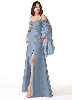 Azazie Cienna Bridesmaid Dresses Dusty Blue A-Line Off the Shoulder Chiffon Dress image4