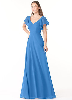 Azazie Syenna Jurken voor bruidsmeisjes Jurk van Chiffon met A-Lijn Ruches Blauwe Gaai image4