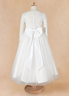 Azazie Elodie Flower Girl Dresses Ivory White Ball-Gown Lace Dress image11