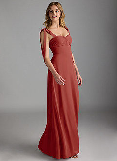 Azazie Lizet Robes de demoiselle d'honneur Robe Trapèze en Mousseline de soie Encolure en Forme de Cœur Terracotta image3