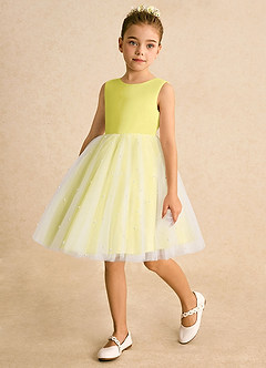 Azazie Esme Abiti da Ragazza di Fiori Abito Principessa in Tulle Fiocco Canarino image5
