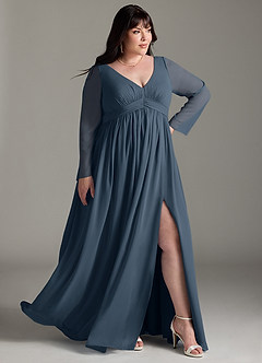 Azazie Teton Maternity Bridesmaid Dresses A-Line Long Sleeve Chiffon Floor-Length Dress image11