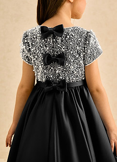 Azazie Cashew Flower Girl Dresses Black Ball-Gown with Sleeves Matte Satin Dress image7