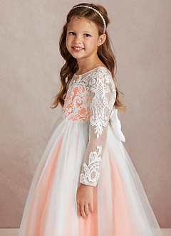 Azazie Elodie Flower Girl Dresses Ivory Sunset Ball-Gown Lace Dress image6