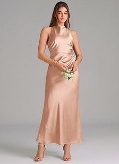 Azazie Evadne Brautjungfernkleider Etui Plissee Stretch-Satin Kleid Roségold image3