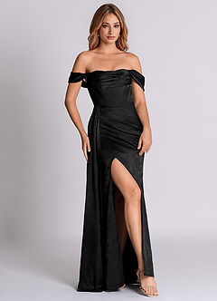 Azazie Amyra 신부 들러리 드레스 인어 오프 더 숄더 자카드 바닥 길이 드레스 image6