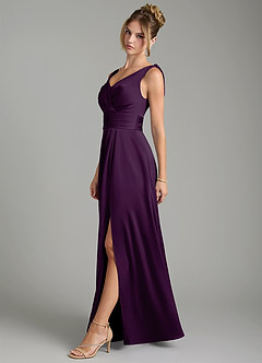 Azazie Karina Robes de demoiselle d'honneur Robe Trapèze en Satin extensible Plissée Grain De Raisin image3