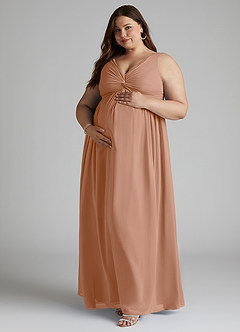 Azazie Yetta Abiti da damigella d'onore premaman Abito A-Line Arricciato con Scollo a V Chiffon Floor-Length image9