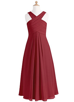 Azazie Kaleigh Junior Pomegranate A-Line Pleated Chiffon Dress image6