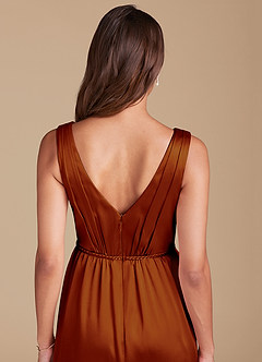 Azazie Tanicia Bridesmaid Dresses Auburn A-Line Pleated Metallic Satin Dress image5