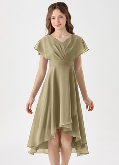 Azazie Graciela Junior Moss Green A-Line Pleated Chiffon Dress image3