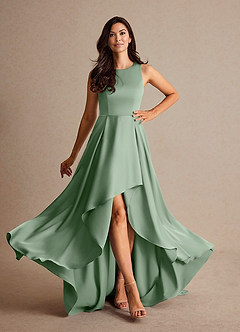 Azazie Niles Mother of the Bride Dresses Matcha A-Line Trains Stretch Satin Dress image2