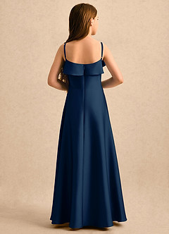 Azazie Kapri Girls Formal Robe Demoiselle D'honneur Fillette Robe Trapèze en Satin extensible Rayé Bleu Marine Foncé image2
