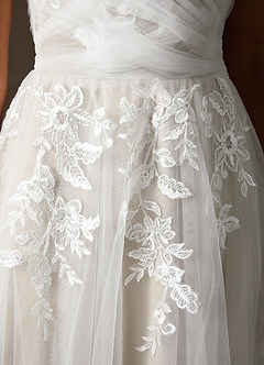 Azazie Cindy Wedding Dresses Diamond White A-Line Illusion Off-The-Shouler Lace Tulle Dress image8