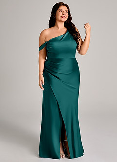 Azazie Madelyn Bridesmaid Dresses Peacock Mermaid One Shoulder Stretch Satin Convertible Dress image13