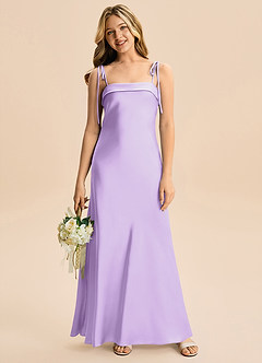 Azazie Willa Junior Lilac A-Line Bow Stretch Satin Dress image4