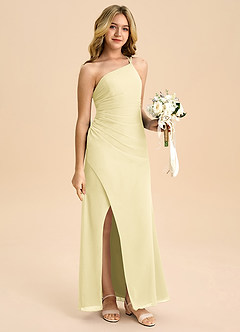 Azazie Eren Junior Vestido Sorvete De Limão de Chiffon de Linha A com Plissado image3