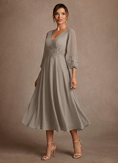 Azazie Ana 신부의 어머니 드레스 A라인 레이스 쉬폰 티 길이 드레스 image4