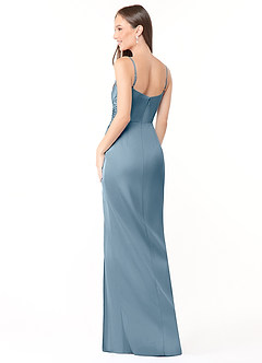 Azazie Dinae Final Sale Dusty Blue Sheath Side Slit Stretch Satin Dress image4