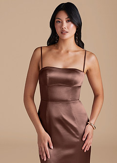 Azazie Aura Bridesmaid Dresses Espresso Mermaid Metallic Satin Convertible Dress image4