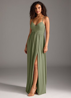 Azazie Alia Final Sale Dusty Blue A-Line Pleated Mesh Dress image4