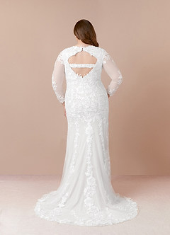 Azazie Dulce Amor Wedding Dresses Diamond White Mermaid V-Neck lace Tulle Dress image12