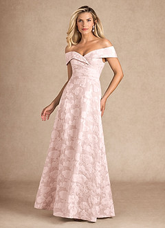 Azazie New London Light Pink Jacquard A-Line Pleated Floral