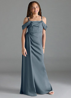 Azazie Amyra Junior Twilight Sheath Off the Shoulder Stretch Satin Dress image3