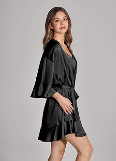 front Matching Color Personalized Embroidered Name 2-Piece Ruffle Satin Robe and Slip Set