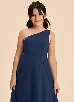 Azazie Phaedra Junior Vestido de Azul Marino Oscuro de Gasa de Corte en A con Plisado image5