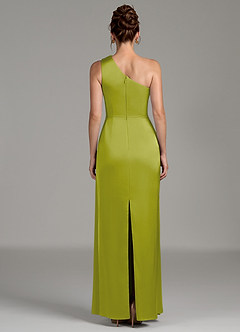 Azazie Zahira Bridesmaid Dresses Lemongrass Sheath One Shoulder Stretch Satin Dress image2