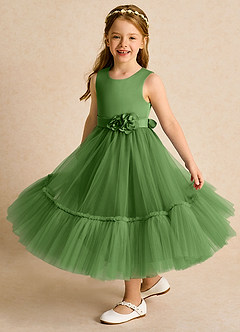 Azazie Miracle Abiti da Ragazza di Fiori Abito A-Line in Raso Opaco Fiocco Basilico image4