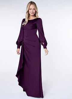 Azazie Raye Bridesmaid Dresses Grape Mermaid Long Sleeve Stretch Satin Dress image3