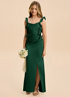 Azazie Jessamine Junior Dark Green Sheath Ruched Stretch Satin Dress image6