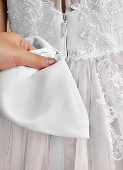 Azazie Bitsy Flower Girl Dresses Ivory Blushing Pink A-Line Lace Tulle Dress image7