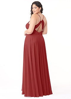 Azazie Avelina Abiti da Damigella Abito A-Line in Chiffon con Scollo a V a Pieghe Ruggine image9