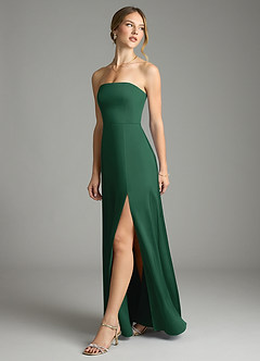 Azazie Wren Vestidos de damas de honor Vestido de Verde Oscuro de Satén Elástico de Corte en A Convertible con Sin tirantes image5