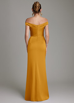 Azazie Teyana Jurken voor bruidsmeisjes Jurk van Stretch Satijn met Kolom Off the Shoulder Boterbabbelaar image7