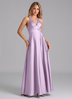 Azazie Tessie Bridesmaid Dresses Frosted Lilac A-Line Pleated Stretch Satin Dress image5