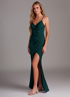 Azazie Sami Bridesmaid Dresses Pine Sheath Pleated Luxe Knit Dress image3