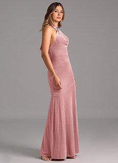Azazie Drita Robes de demoiselle d'honneur Robe Trapèze en velours Plissée Rose Poussiéreuse image3