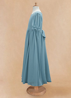 Azazie Joss Flower Girl Dresses Moody Blue A-Line with Sleeves Chiffon Dress image8