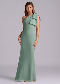 Azazie Yuanna Bridesmaid Dresses Silver Sage Mermaid One Shoulder Chiffon Dress image4